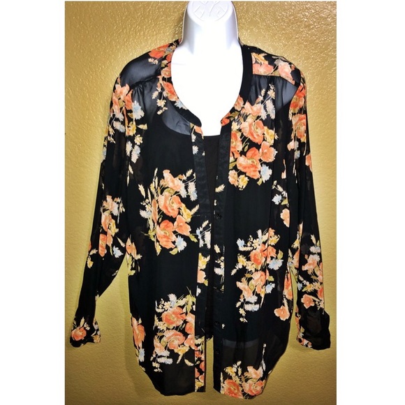 Forever 21 Tops - Sheer, floral, long sleeve blouse